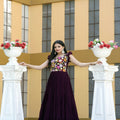 Wine Colour Faux Blooming Sleeveless Gown 4