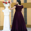 Wine Colour Faux Blooming Sleeveless Gown 6