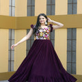 Wine Colour Faux Blooming Sleeveless Gown 1