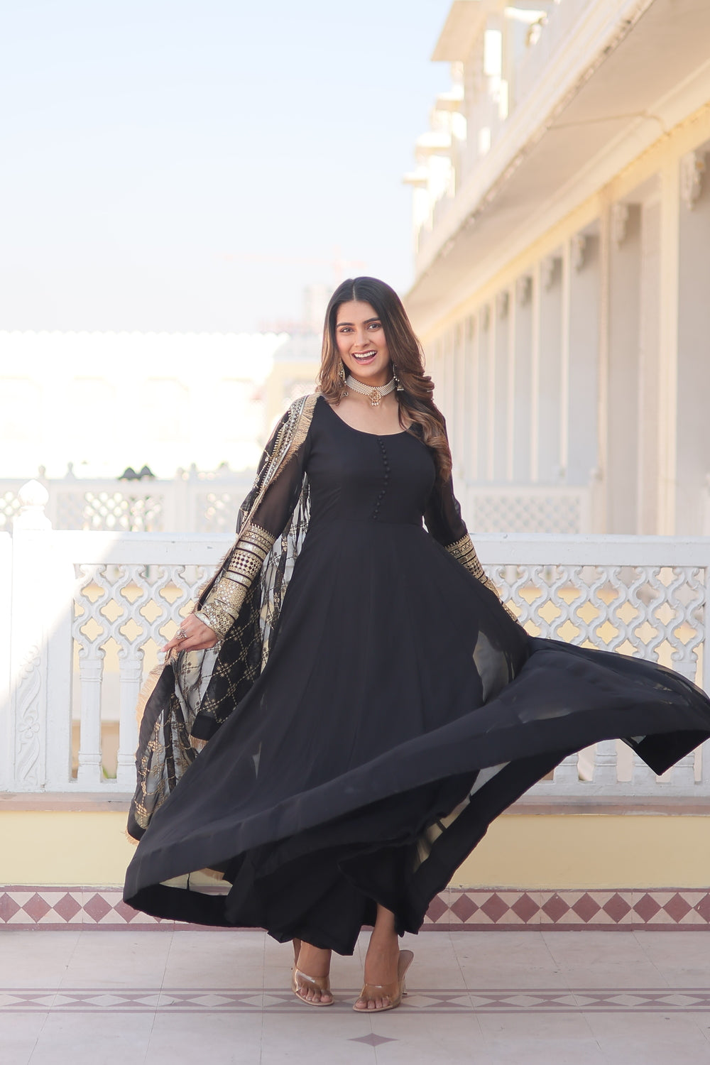 BLACK  Designer Sequins Work Gown - Stunning Fashion Statement
