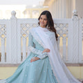 Designer Sky Blue Georgette Dress with Sequins Embroidery 7