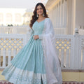 Designer Sky Blue Georgette Dress with Sequins Embroidery 2