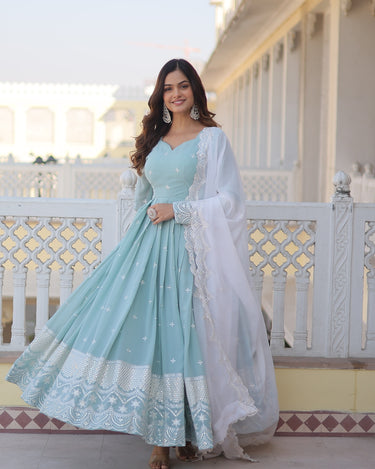 Designer Sky Blue Georgette Dress with Sequins Embroidery 2