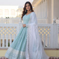 Designer Sky Blue Georgette Dress with Sequins Embroidery