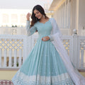 Designer Sky Blue Georgette Dress with Sequins Embroidery 5