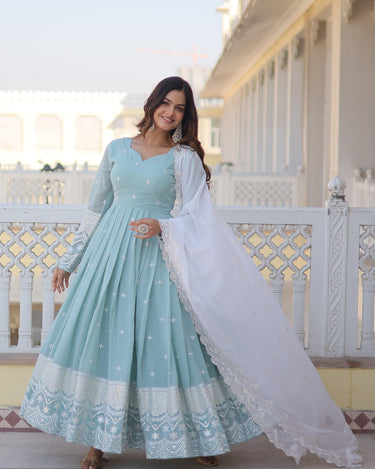 Designer Sky Blue Georgette Dress with Sequins Embroidery 6