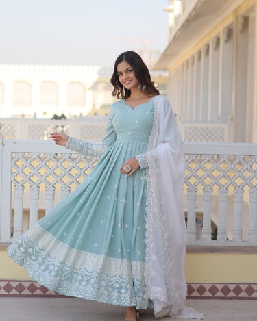 Designer Sky Blue Georgette Dress with Sequins Embroidery 4