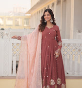 Designer Brown Georgette Dress with Sequins Embroidery