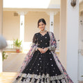 Black Colour Designer Georgette Gown with Tabby Silk Dupatta