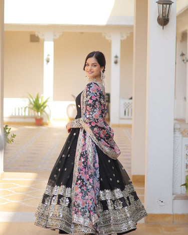 Black Colour Designer Georgette Gown with Tabby Silk Dupatta 6