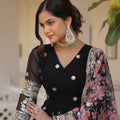 Black Colour Designer Georgette Gown with Tabby Silk Dupatta 2