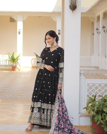 Black Colour Designer Georgette Gown with Tabby Silk Dupatta 1