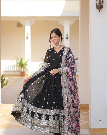 Black Colour Designer Georgette Gown with Tabby Silk Dupatta 3