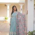 Sky Colour Designer Georgette Gown with Tabby Silk Dupatta  4