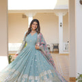Sky Colour Designer Georgette Gown with Tabby Silk Dupatta  3