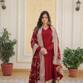 Maroon Colour Embroidery Sequins work Gown 3