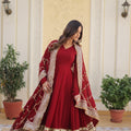 Maroon Colour Embroidery Sequins work Gown 4