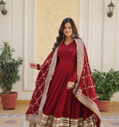 Maroon Colour Embroidery Sequins work Gown