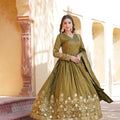 Mehndi Colour Viscose Cosmos With  Embroidery Zari Sequins-work Gown 