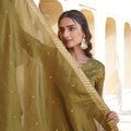 Mehndi Colour Viscose Cosmos With Embroidery Zari Sequins-work Gown 5