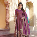 Wine Colour Viscose Cosmos With  Embroidery Zari Sequins-work Gown 5