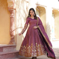 Wine Colour Viscose Cosmos With  Embroidery Zari Sequins-work Gown 2