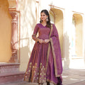 Wine Colour Viscose Cosmos With  Embroidery Zari Sequins-work Gown 4