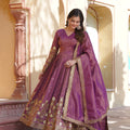 Wine Colour Viscose Cosmos With  Embroidery Zari Sequins-work Gown  1