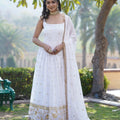 WHITE Faux blooming With Sequins Embroidered work Gown 1