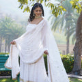 WHITE Faux blooming With Sequins Embroidered work Gown 2