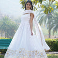 WHITE Faux blooming With Sequins Embroidered work Gown 3