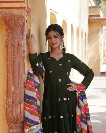 Green Colour Summer Special Zari Thread & Sequins Embroidery Gown 6