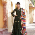 Green Colour Summer Special Zari Thread & Sequins Embroidery Gown 2