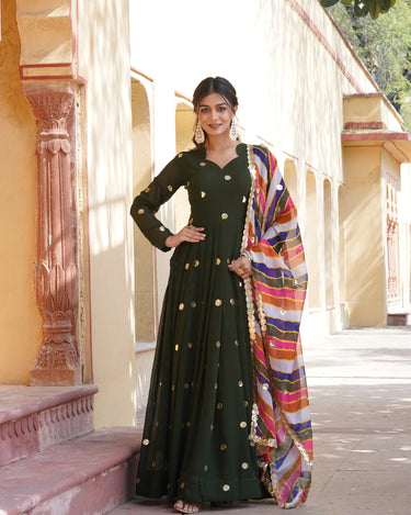 Green Colour Summer Special Zari Thread & Sequins Embroidery Gown 2