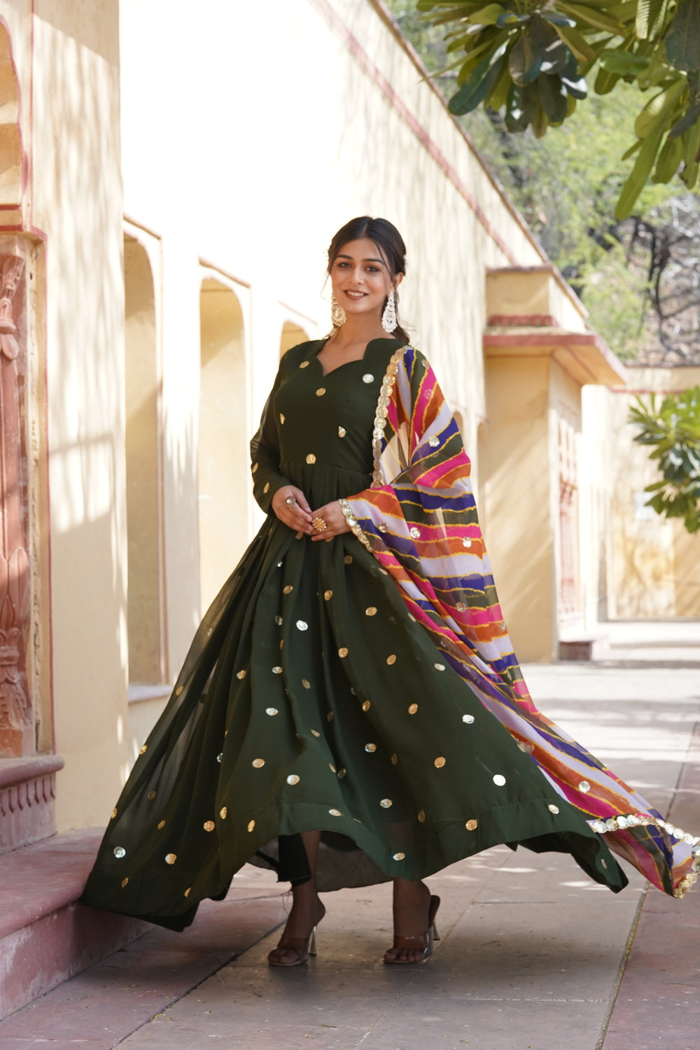 Green Colour Summer Special Zari Thread & Sequins Embroidery Gown
