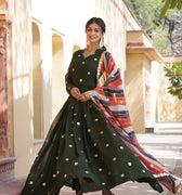 Green Colour Summer Special Zari Thread & Sequins Embroidery Gown