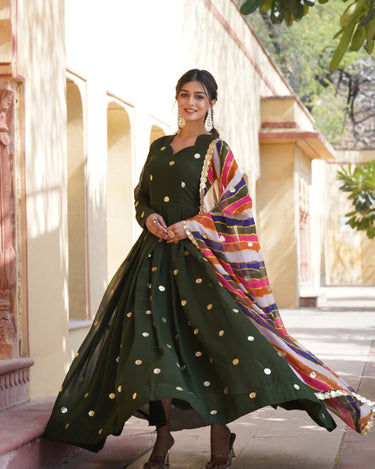 Green Colour Summer Special Zari Thread & Sequins Embroidery Gown