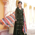 Green Colour Summer Special Zari Thread & Sequins Embroidery Gown 3