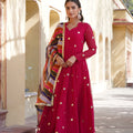 Rani Pink Colour Summer Special Zari Thread & Sequins Embroidery Gown 3