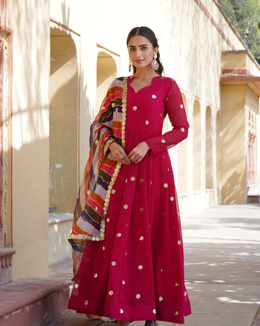 Rani Pink Colour Summer Special Zari Thread & Sequins Embroidery Gown 3