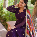 Purple Colour Summer Special Zari Thread & Sequins Embroidery Gown 6