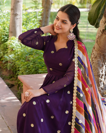 Purple Colour Summer Special Zari Thread & Sequins Embroidery Gown 6