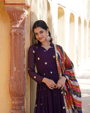 Purple Colour Summer Special Zari Thread & Sequins Embroidery Gown 2