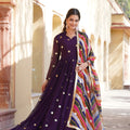 Purple Colour Summer Special Zari Thread & Sequins Embroidery Gown 1