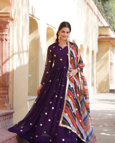 Purple Colour Summer Special Zari Thread & Sequins Embroidery Gown 1