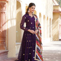 Purple Colour Summer Special Zari Thread & Sequins Embroidery Gown 3