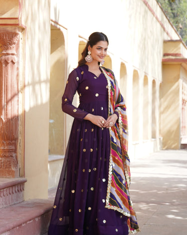 Purple Colour Summer Special Zari Thread & Sequins Embroidery Gown 3