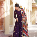 Purple Colour Summer Special Zari Thread & Sequins Embroidery Gown 4