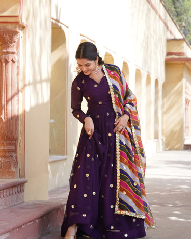 Purple Colour Summer Special Zari Thread & Sequins Embroidery Gown 4
