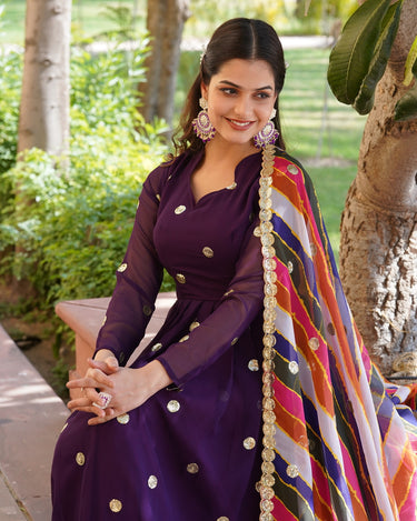 Purple Colour Summer Special Zari Thread & Sequins Embroidery Gown 5